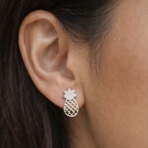 Silver Pineapple Stud Earrings – Tropical Minimalist Jewelry Cute Summer Gift